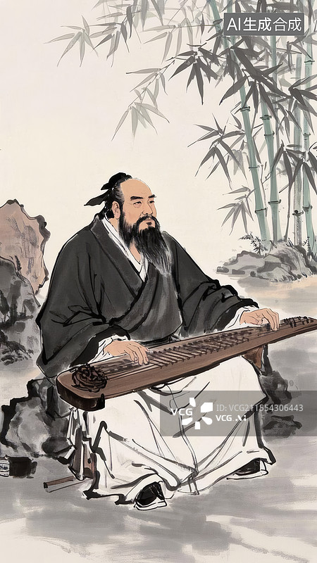 【AI数字艺术】孔子学琴画像图片素材