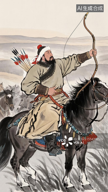 【AI数字艺术】成吉思汗骑射图图片素材