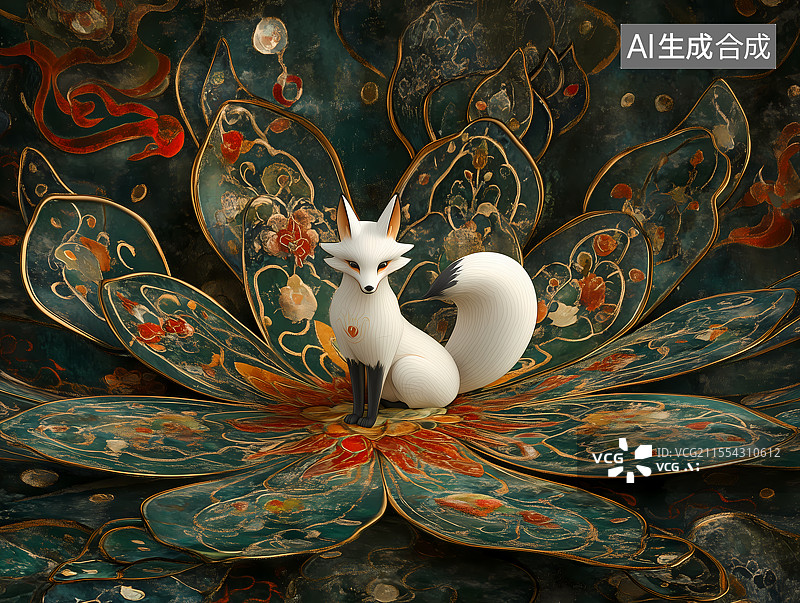 【AI数字艺术】3D卡通神话中的狐仙图片素材