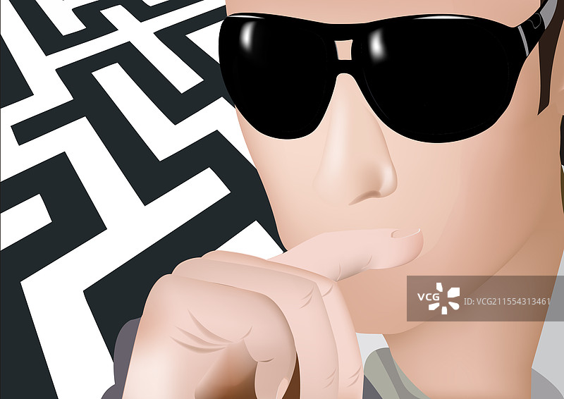 思考中的秘密特工与迷宫背景图片素材