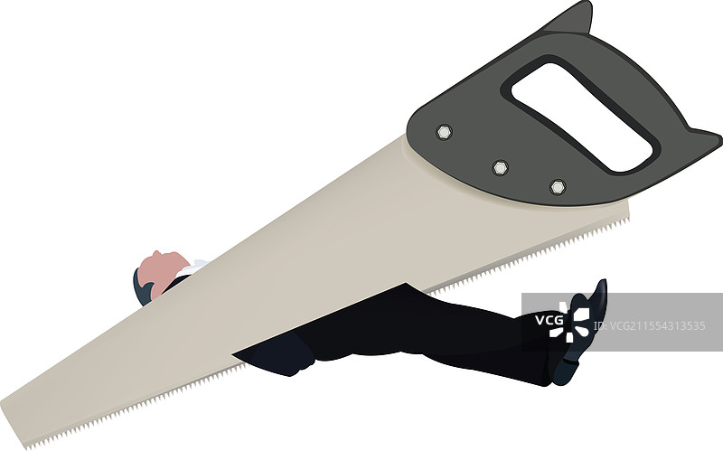 商人躺在地上，巨大的锯子悬在他上方图片素材