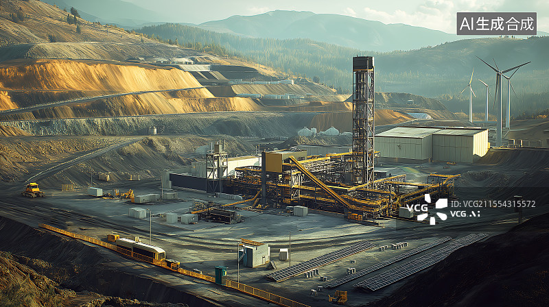 【AI数字艺术】建设中的工业设施采矿作业图片素材