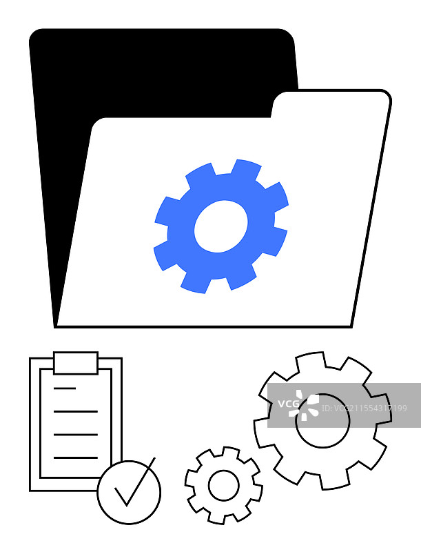 文件夹中的齿轮、检查清单和齿轮组图片素材
