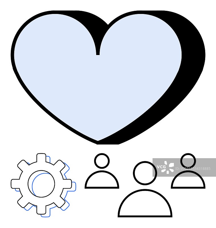 带齿轮和人物图标的心形符号图片素材