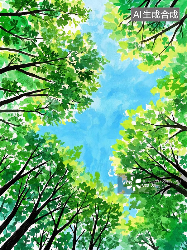 【AI数字艺术】夏天绿色树林插画图片素材