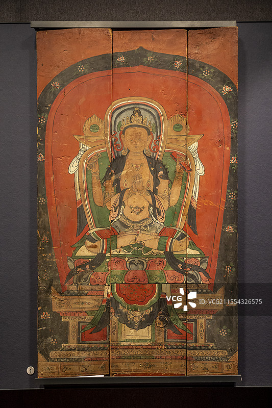 青海省博物馆“历史文物展”：彩绘般若波罗蜜多佛母木板画（明，乐都区瞿昙寺，青海省博物馆藏）图片素材