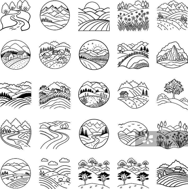 风景如画的丘陵农田图片素材