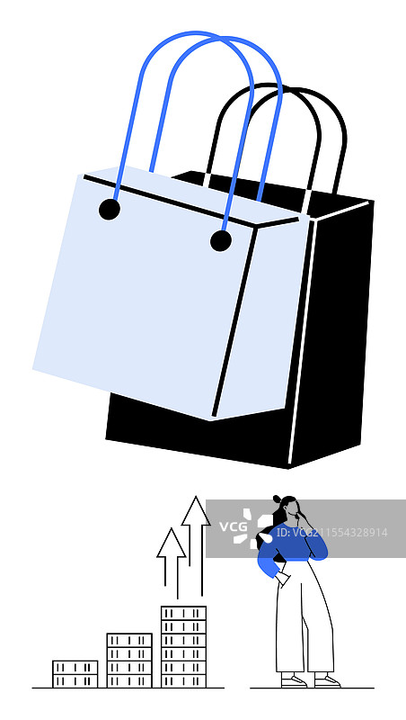 带有向上增长箭头的购物袋图片素材