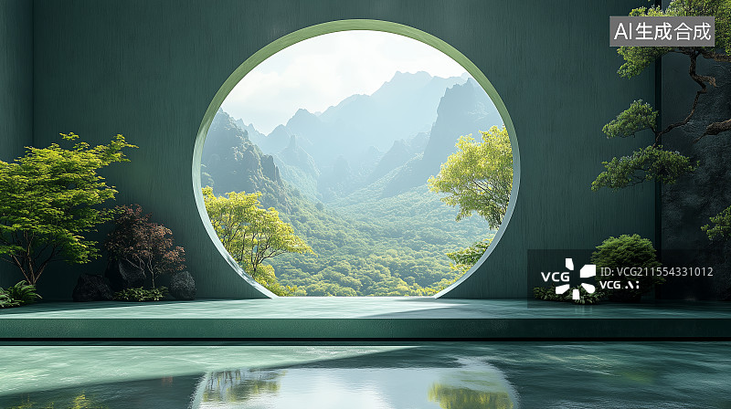 【AI数字艺术】大自然植物和产品展台场景图片素材