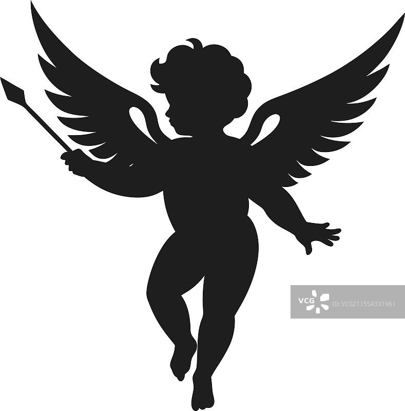 带翅膀和箭的丘比特剪影图片素材