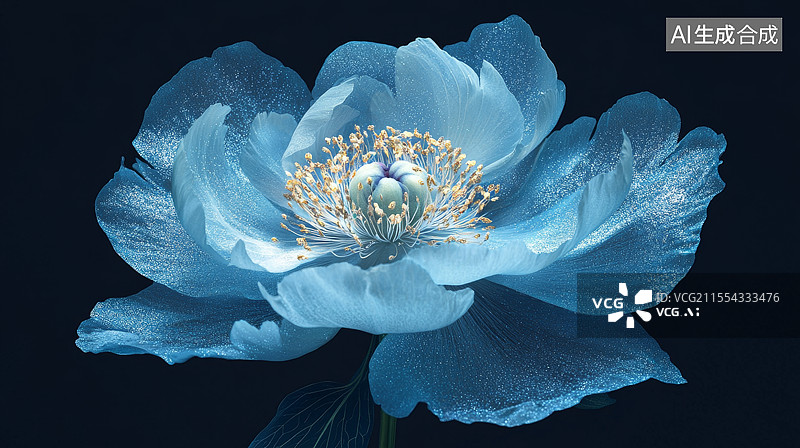 【AI数字艺术】黑色背景蓝色花卉图片素材