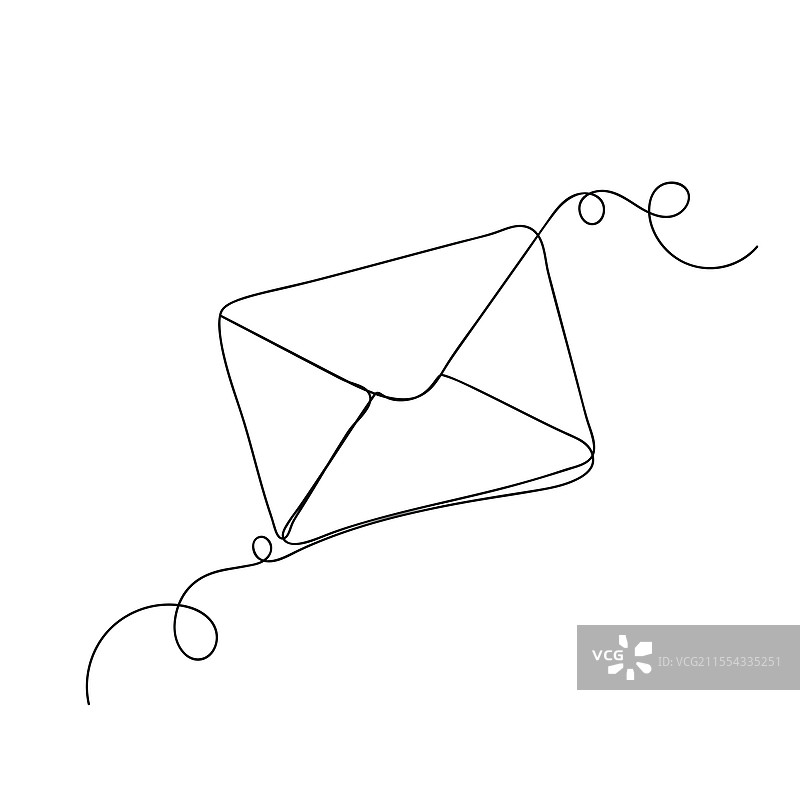 连续的一笔画信封图标，独立设计图片素材