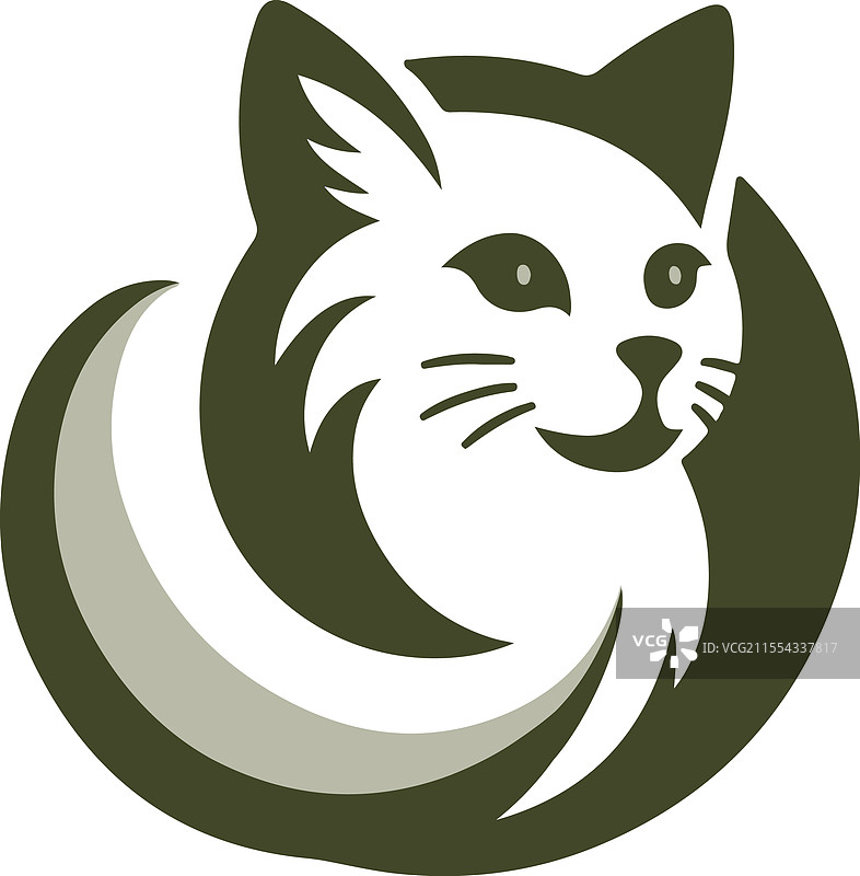 优雅的猫头标志，带有旋转图案和图片素材