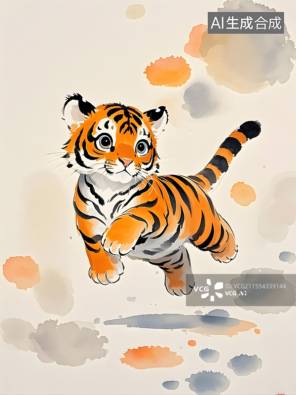 【AI数字艺术】萌虎跳跃图图片素材