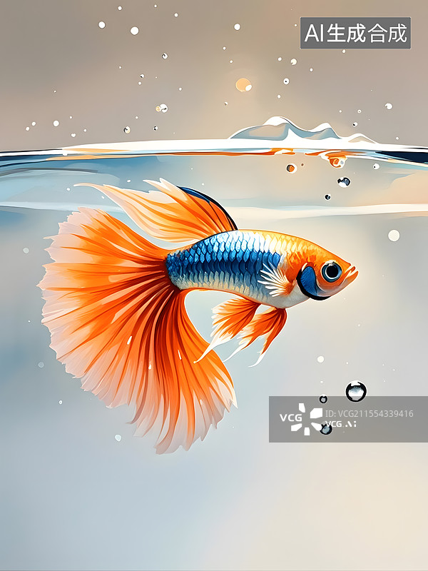 【AI数字艺术】水彩孔雀鱼图片素材