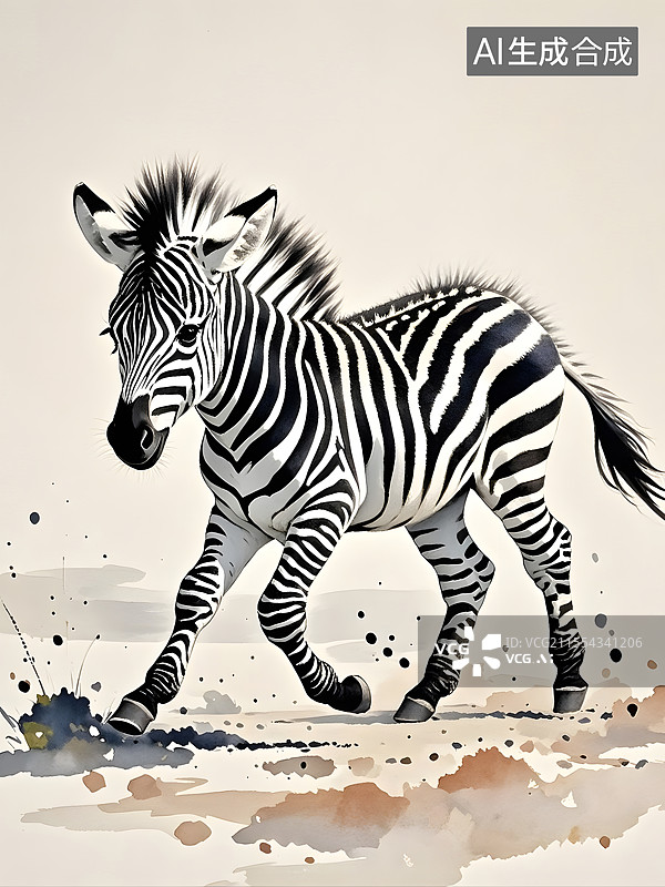 【AI数字艺术】水彩斑马图片素材