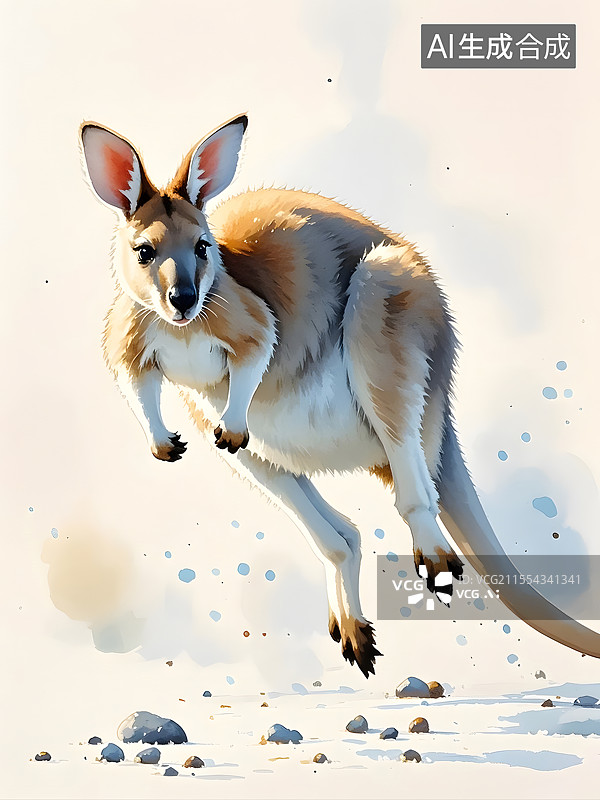 【AI数字艺术】水彩袋鼠图片素材