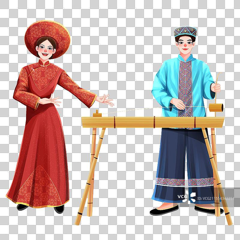 五十六个民族之京族少年少女插画元素图片素材