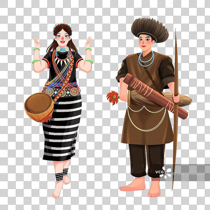 五十六个民族之珞巴族少年少女插画元素图片素材