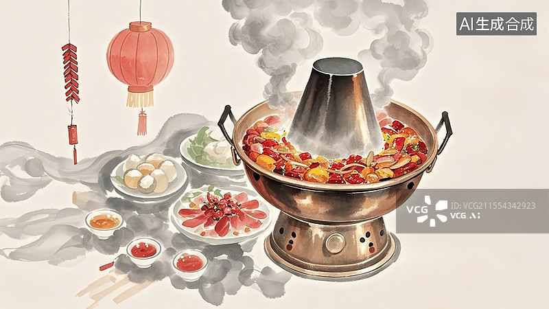 【AI数字艺术】老北京铜炉火锅图片素材