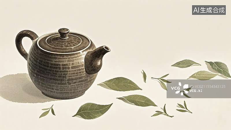 【AI数字艺术】茶壶茶叶茶文化手绘图片素材