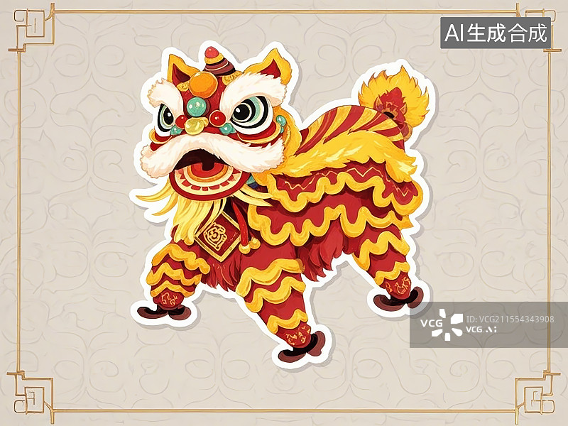 【AI数字艺术】中国风国潮狮子插画图片素材