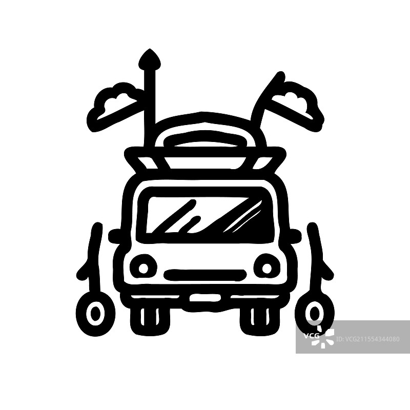 黑白卡通汽车与行李图片素材