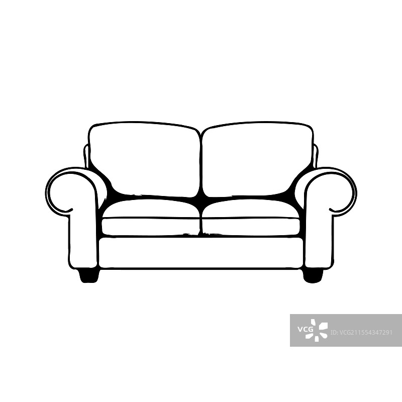 白色背景上的双人沙发素描图片素材