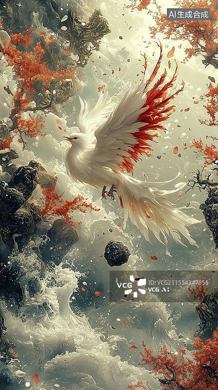 【AI数字艺术】中国古代神话山海经精卫填海图片素材