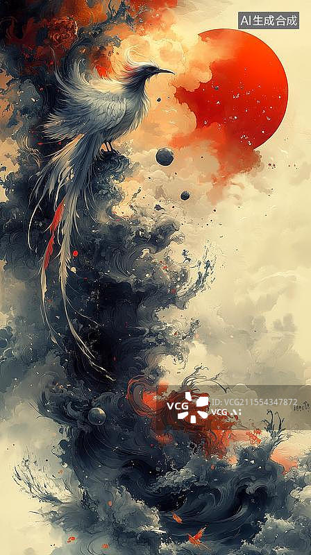 【AI数字艺术】中国古代神话山海经精卫填海图片素材