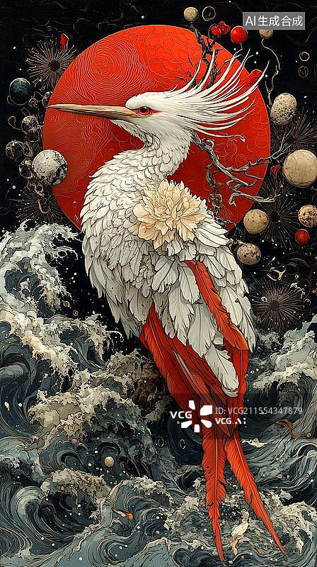 【AI数字艺术】中国古代神话山海经精卫填海图片素材