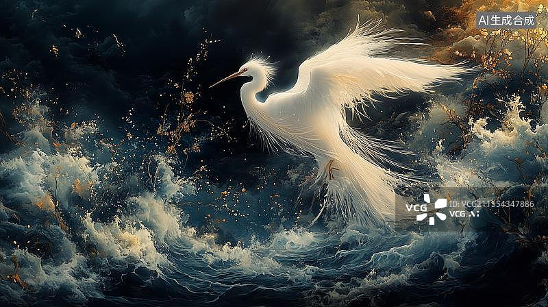 【AI数字艺术】中国古代神话山海经精卫填海图片素材