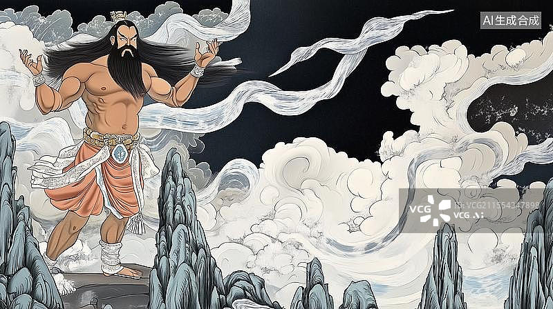 【AI数字艺术】中国古代神话山海经盘古开天地图片素材