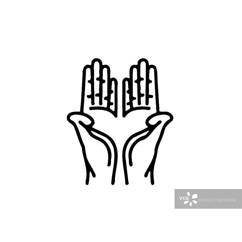 两只黑色轮廓的开放手掌在白色背景上图片素材