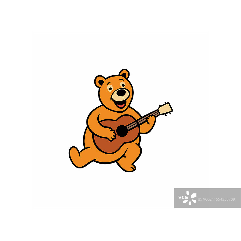 快乐的熊与班卓琴的艺术作品在白色背景上图片素材