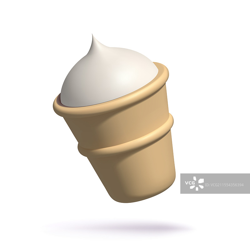 简单逼真的3D的奶油冰淇淋在华夫杯中图片素材