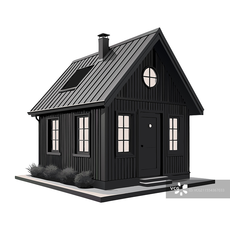 一个温馨而神秘的房子，窗户里透出灯光图片素材