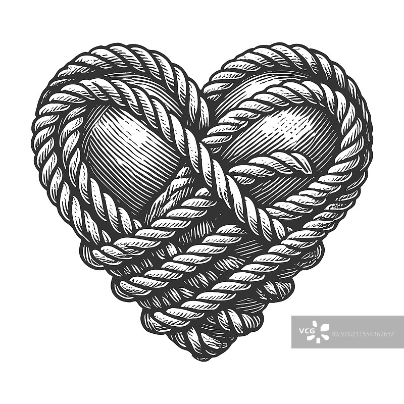 被扭曲的绳索和叶子包裹的心脏图片素材