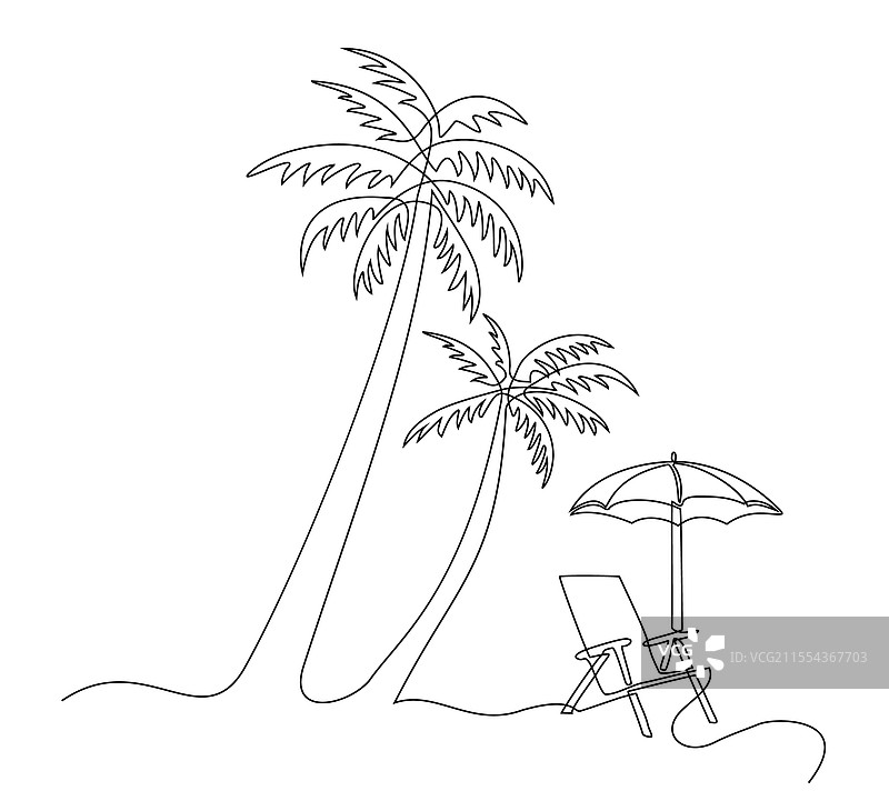 海滩伞和躺椅靠近棕榈树图片素材