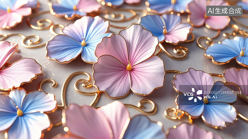 【AI数字艺术】三色堇花贝壳掐丝珐琅工艺图片素材