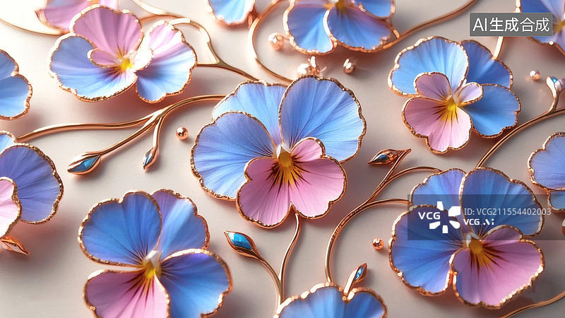 【AI数字艺术】三色堇花贝壳掐丝珐琅工艺图片素材