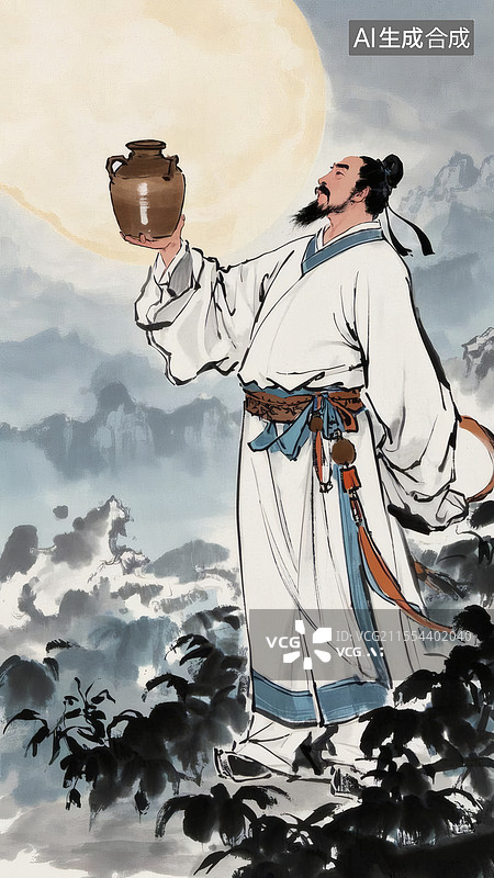 【AI数字艺术】李白举杯邀明月画像图片素材