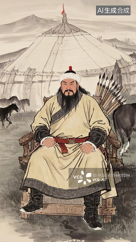 【AI数字艺术】成吉思汗骑射图图片素材