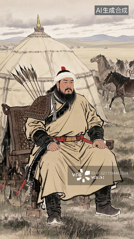 【AI数字艺术】成吉思汗骑射图图片素材