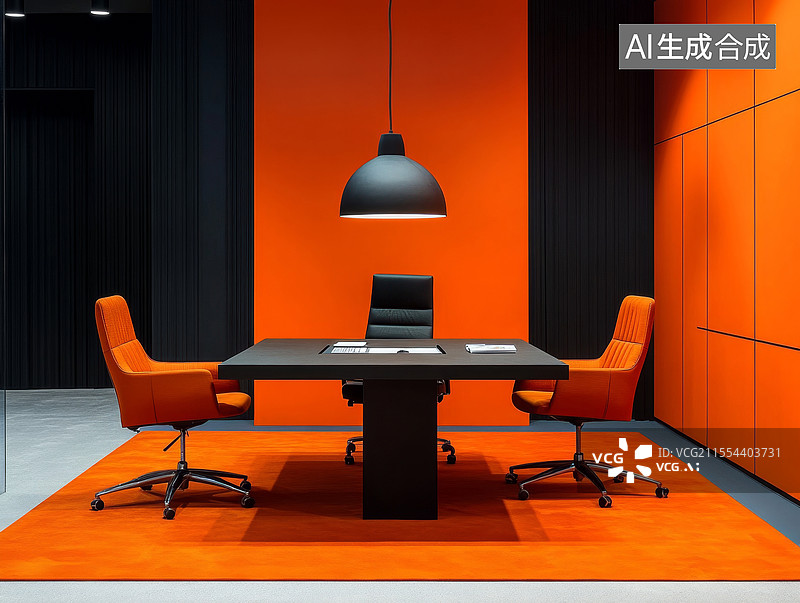 【AI数字艺术】现代橙黑会议室图片素材