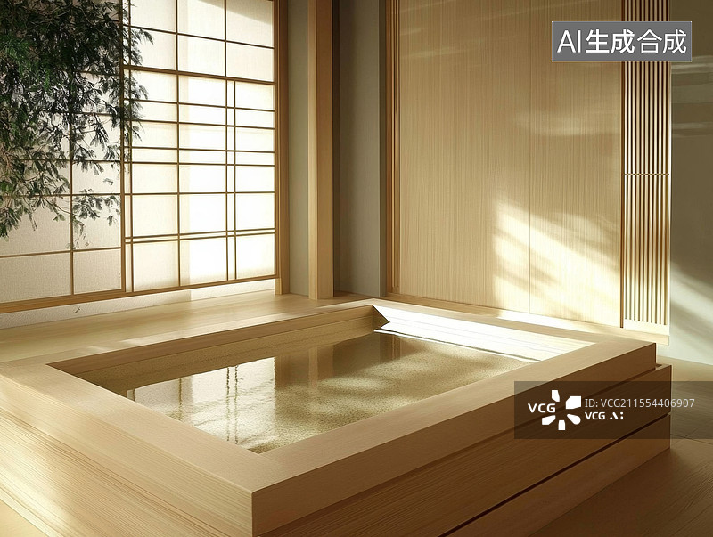 【AI数字艺术】日式风格室内浴池图片素材