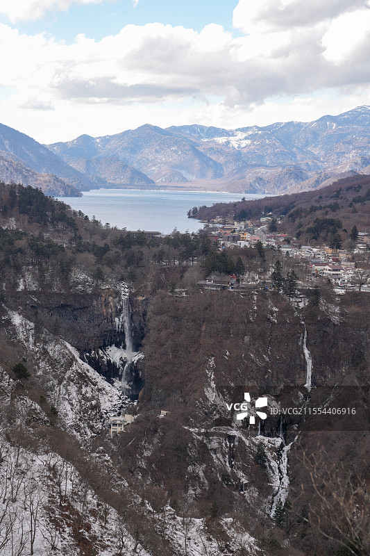 日本 日光 明智平观景台 男体山 华严瀑布 中禅湖图片素材