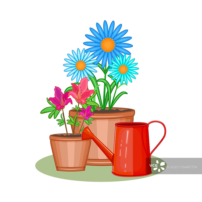 白色背景上的花盆和浇水壶图片素材