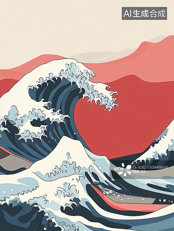 【AI数字艺术】浮世绘海浪图片素材