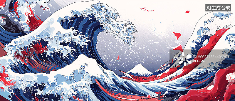 【AI数字艺术】浮世绘海浪图片素材